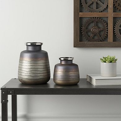 HomeRoots Set of Two Black And Gray Abstract Glass Round Table Vases