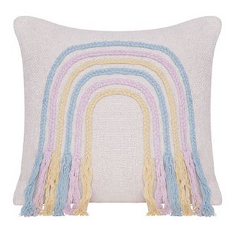 HomeRoots 20" X 20" Blue and Off White Braided Cotton Zippered Pillow With Fringe