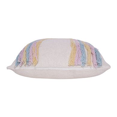 HomeRoots 20" X 20" Blue and Off White Braided Cotton Zippered Pillow With Fringe