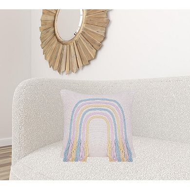 HomeRoots 20" X 20" Blue and Off White Braided Cotton Zippered Pillow With Fringe