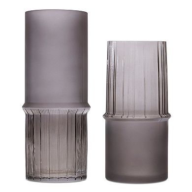 HomeRoots Set of Two Gray Glass Cylinder Table Vases