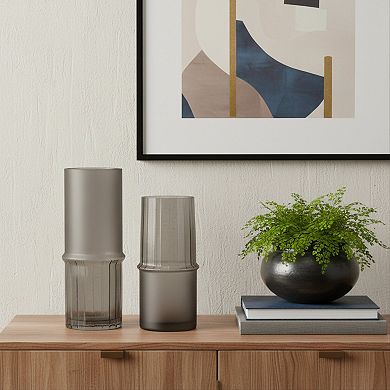 HomeRoots Set of Two Gray Glass Cylinder Table Vases