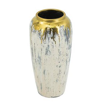 HomeRoots 14" Gray Ivory And Gold Modern Abstract Ceramic Table Vase