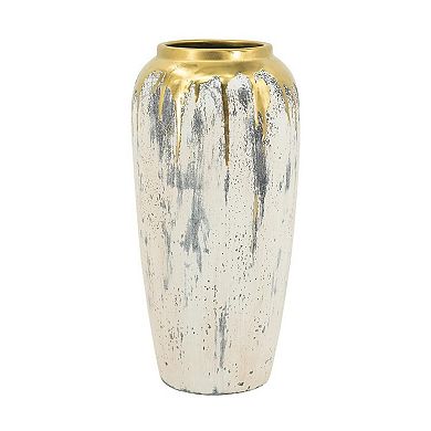 HomeRoots 14" Gray Ivory And Gold Modern Abstract Ceramic Table Vase
