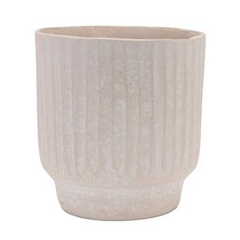 HomeRoots 8" Beige Recycled Paper Textured Lines Urn Table Vase