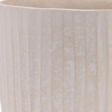 HomeRoots 8" Beige Recycled Paper Textured Lines Urn Table Vase
