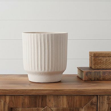 HomeRoots 8" Beige Recycled Paper Textured Lines Urn Table Vase