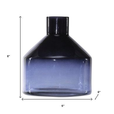 HomeRoots 6" Blue Ombre Glass Round Table Vase