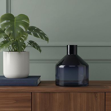 HomeRoots 6" Blue Ombre Glass Round Table Vase