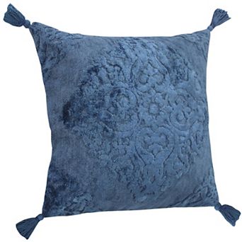 HomeRoots 20" Blue Throw Pillow with Tassels