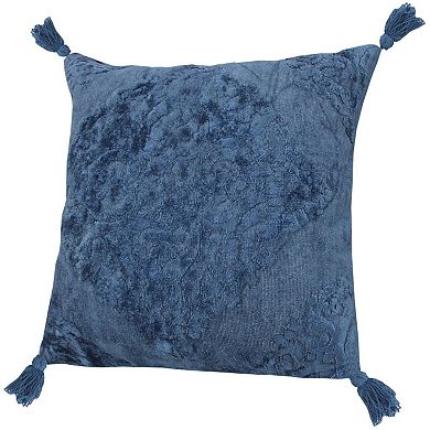 HomeRoots 20" Blue Throw Pillow with Tassels
