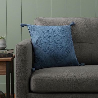 HomeRoots 20" Blue Throw Pillow with Tassels
