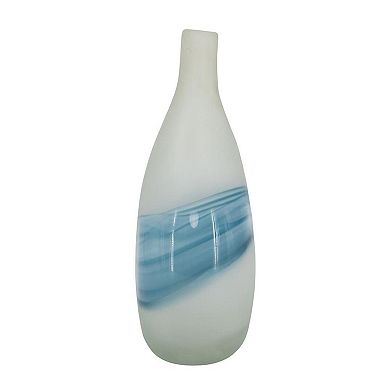 HomeRoots 16" White And Blue Swirl Art Glass Table Vase