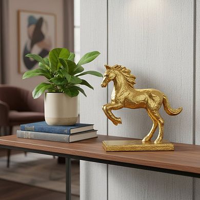 HomeRoots 7" Gold Cast Iron Horse Tabletop Sculpture