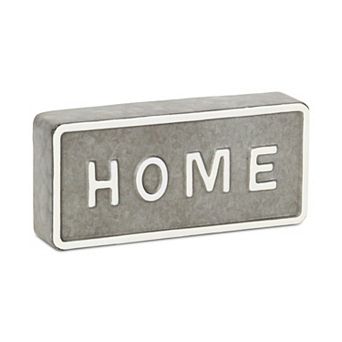 HomeRoots 4" Gray And White Metal Home Hand Painted Tabletop Sign