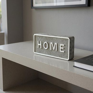HomeRoots 4" Gray And White Metal Home Hand Painted Tabletop Sign