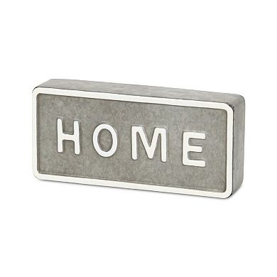 HomeRoots 4" Gray And White Metal Home Hand Painted Tabletop Sign