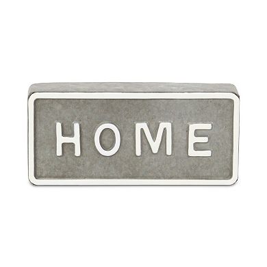 HomeRoots 4" Gray And White Metal Home Hand Painted Tabletop Sign