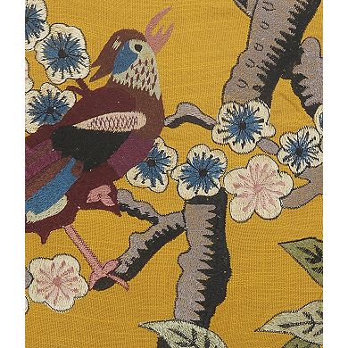 HomeRoots 20" Yellow And Blue Bird Floral Throw Pillow with Embroidery