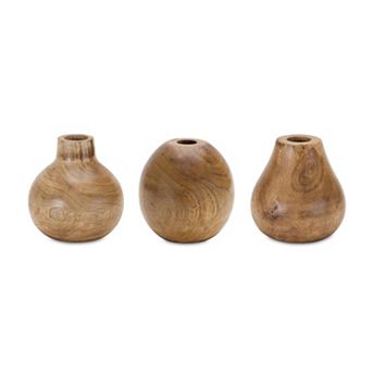 HomeRoots Set of Three Natural Wood Bud Table Vases
