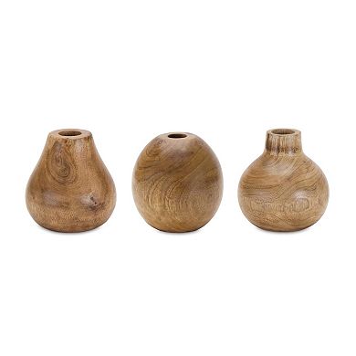 HomeRoots Set of Three Natural Wood Bud Table Vases