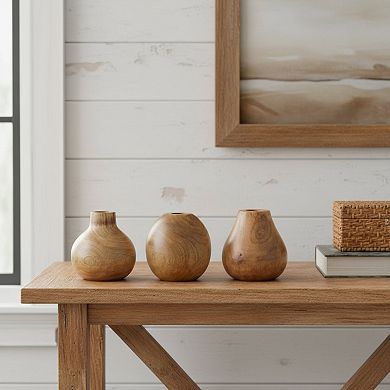 HomeRoots Set of Three Natural Wood Bud Table Vases