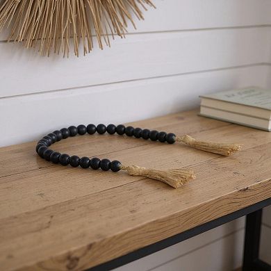 HomeRoots 24" Dark Blue Wood Hand Painted Decorative Tassel