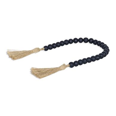 HomeRoots 24" Dark Blue Wood Hand Painted Decorative Tassel