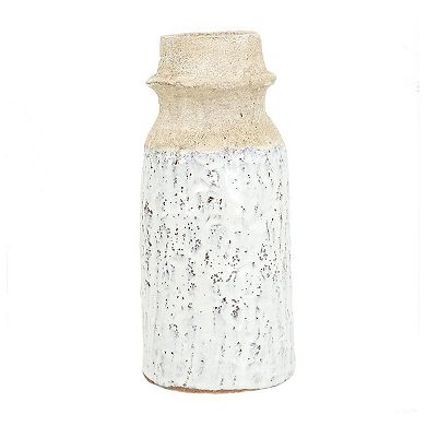 HomeRoots 10" Beige And Ivory Cylinder Terracotta Table Vase