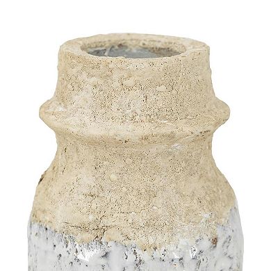 HomeRoots 10" Beige And Ivory Cylinder Terracotta Table Vase