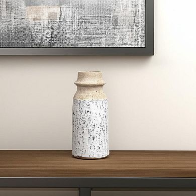 HomeRoots 10" Beige And Ivory Cylinder Terracotta Table Vase