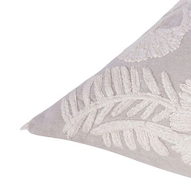 HomeRoots Natural and Ivory Throw Pillow with Embroidery