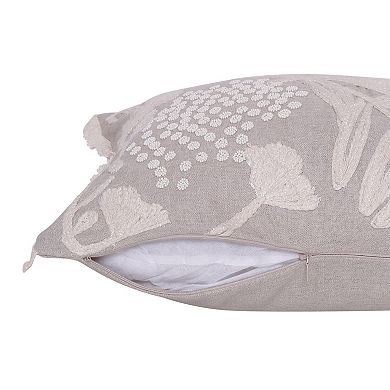 HomeRoots Natural and Ivory Throw Pillow with Embroidery