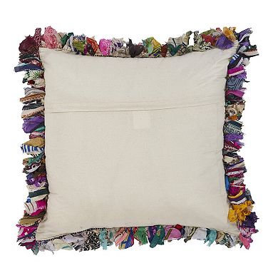 HomeRoots 26" Blue and Red Throw Pillow with Fringe