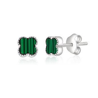 Sterling Silver Green Clover Studs