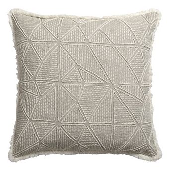 HomeRoots 20" Beige and Ivory Throw Pillow with Embroidery and Fringe