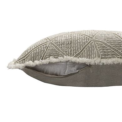 HomeRoots 20" Beige and Ivory Throw Pillow with Embroidery and Fringe