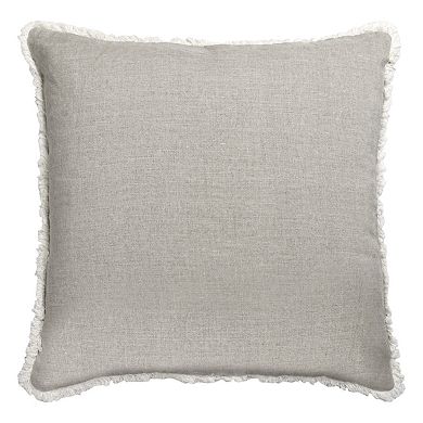 HomeRoots 20" Beige and Ivory Throw Pillow with Embroidery and Fringe