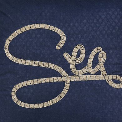 HomeRoots 17" Navy Blue and Brown Sea Throw Pillow with Embroidery