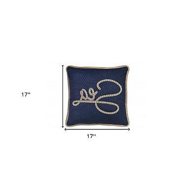 HomeRoots 17" Navy Blue and Brown Sea Throw Pillow with Embroidery