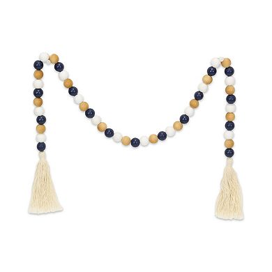 HomeRoots 36" Blue Natural And White Wood Hand Painted Decorative Tassel