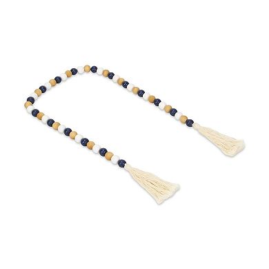 HomeRoots 36" Blue Natural And White Wood Hand Painted Decorative Tassel