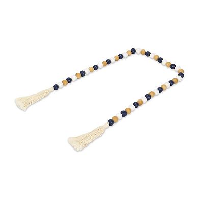 HomeRoots 36" Blue Natural And White Wood Hand Painted Decorative Tassel