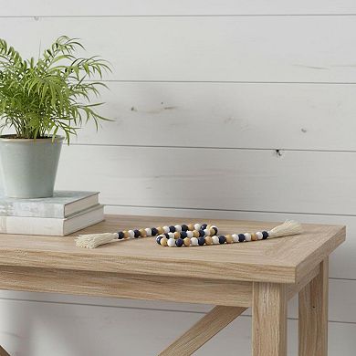 HomeRoots 36" Blue Natural And White Wood Hand Painted Decorative Tassel