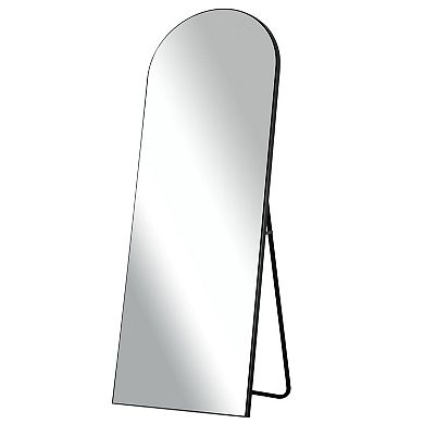 HomeRoots 67" Black Solid Wood Arch Freestanding Framed Full Length Mirror