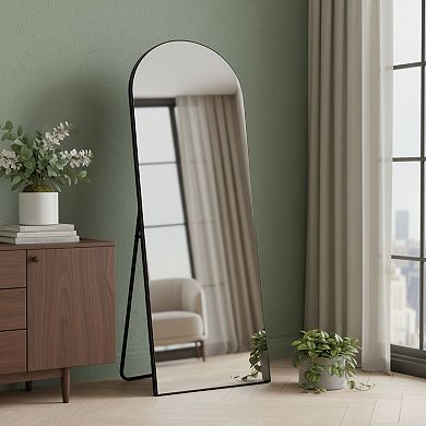 HomeRoots 67" Black Solid Wood Arch Freestanding Framed Full Length Mirror