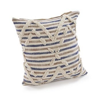 HomeRoots 18" Blue And Beige Cotton Striped Throw Pillow