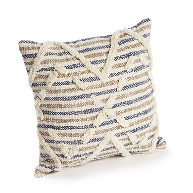 HomeRoots 18" Blue And Beige Cotton Striped Throw Pillow