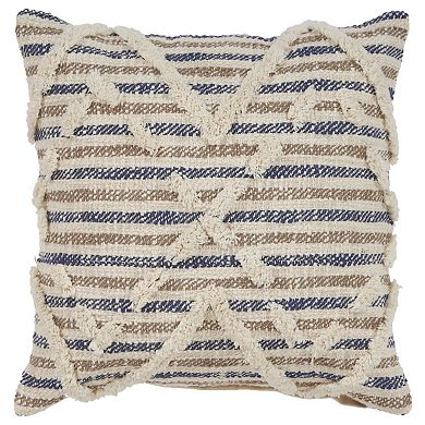 HomeRoots 18" Blue And Beige Cotton Striped Throw Pillow