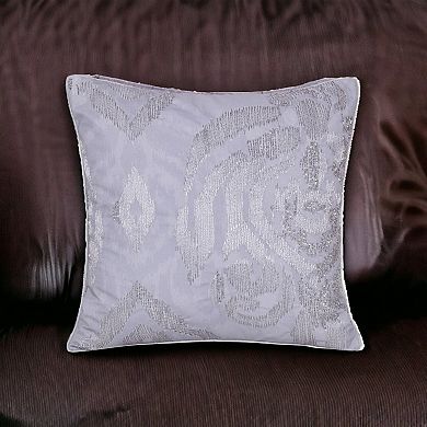 HomeRoots 20" X 20" Silver Striped Polyester Zippered Pillow With Beads